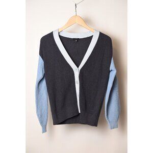 Talbots Cardigan Pima Cotton Shaker Stitch Knit Button Blue Color Block Size XS